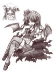  2girls bat_wings female izumi_yukiru monochrome multiple_girls patchouli_knowledge remilia_scarlet thigh-highs touhou wings 