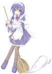  1girl alice_(ragnarok_online) broom brown_legwear maid maid_headdress pantyhose purple_hair ragnarok_online solo 