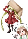  00s 3girls adapted_costume blonde_hair blue_eyes boots box cardboard_box crossover drill_hair long_hair multiple_girls pachira renkin_san-kyuu_magical_pokaan rozen_maiden shinku suigintou suiseiseki twintails 