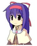  00s 1girl acolyte blue_hair blush brooch brown_eyes capelet eyebrows eyebrows_visible_through_hair hair_between_eyes hairband jewelry lowres purple_hair ragnarok_online ragnarok_the_animation smile solo upper_body white_background yuufa 