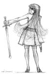  atlus evoker gun kirijou_mitsuru long_hair mike156 monochrome oekaki persona persona_3 skirt weapon 
