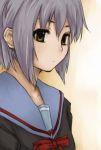  bow nagato_yuki purple_hair school_uniform serafuku short_hair simple_background suzumiya_haruhi_no_yuuutsu tamaru_tokihiko yellow_eyes 