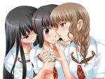  3girls blush futami_eriko kimi_kiss mizusawa_mao multiple_girls sanshita school_uniform serafuku shijou_mitsuki yuri 