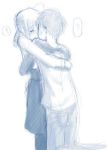 1boy 1girl ahoge blouse blue couple emiya_shirou fate/stay_night fate_(series) hair_ribbon hetero hug kiss monochrome pantyhose raglan_sleeves ribbon saber sketch 