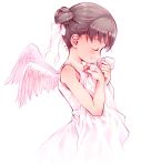  angel brown_hair closed_eyes dress duplicate pink profile ribbon wings yoshinari_atsushi 