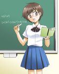  bad_id book chalk chalkboard glasses hair_ornament hairclip lowres math nanjou_haruno original school_uniform serafuku standing 