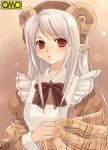  1girl asura_fantasy_online elf horns kuga_tsukasa lowres maid omc pointy_ears red_eyes silver_hair solo 