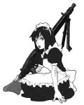 1girl combat_maid gun machine_gun maid mg42 monochrome original simple_background solo weapon 