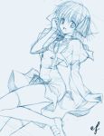  1girl ef graphite_(medium) luna_lia miyamura_miyako monochrome sketch solo thigh-highs traditional_media 