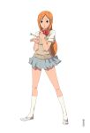  bleach inoue_orihime legs long_hair orange_hair school_uniform serafuku tears yupii 