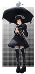  1girl artist_request black_hair footwear gothic_lolita kneehighs lolita_fashion parasol red_eyes socks solo thigh-highs umbrella 