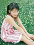 1girl asian dress female japanese outdoors photo sitting smile solo sundress 