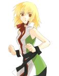  00s 1girl bare_shoulders belt blonde_hair cagalli_yula_athha clenched_hands gundam gundam_seed gundam_seed_destiny looking_at_viewer orange_eyes short_hair simple_background sleeveless solo upper_body vest white_background wrist_cuffs 