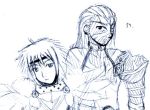  .hack// 2boys armor balmung_(.hack//) bandai cyber_connect_2 expressionless hack headband long_hair lowres male_focus monochrome multiple_boys orca_(.hack//) upper_body yuura_shiu 