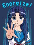  1girl asakura_ryouko blue_eyes blue_hair long_hair mem school_uniform serafuku solo star_trek suzumiya_haruhi_no_yuuutsu 