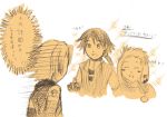  .hack// 3boys bandai closed_eyes cyber_connect_2 gaspard gaspard_(.hack//) hack haseo haseo_(.hack//) long_hair male_focus monochrome multiple_boys orange_(color) ponytail poorly_drawn silabus silabus_(.hack//) sketch smile upper_body white_background yuura_shiu 