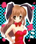  1girl animal_ears asahina_mikuru bow bowtie bunny_girl bunnysuit leotard lowres rabbit_ears solo strapless suzumiya_haruhi_no_yuuutsu 