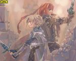  1boy 1girl armor arturia_shuttleheim asura_fantasy_online fantasy kuga_tsukasa lowres omc sword weapon 