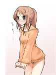  1girl bottomless glasses jirou_(chekoro) orange_shirt ponytail shirt solo sweater 