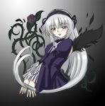  00s blush feathers flower pale_skin rose rozen_maiden silver_hair suigintou violet_eyes wings 