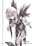  00s 1girl bare_shoulders doll_joints expressionless holding holding_sword holding_weapon monochrome mouth_hold raid_slash red_eyes rozen_maiden short_hair simple_background solo spot_color standing suigintou sword weapon white_background wings 