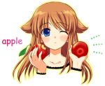  1girl apple food fruit holding holding_fruit kurumu lowres miyashiro_karin solo suigetsu 