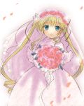  00s 1girl bouquet bride dress flower lowres petals rose rozen_maiden shinku solo wedding_dress wind 