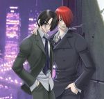  2boys king_of_fighters kusanagi_kyou lowres male_focus multiple_boys night snk the_king_of_fighters uniform yagami_iori 