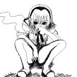  cigarette higurashi_no_naku_koro_ni houjou_satoko lowres monochrome oekaki smoking 