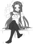  1girl feet long_hair maid monochrome pantyhose satou_atsuki simple_background solo suzumiya_haruhi_no_yuuutsu tsuruya very_long_hair 