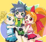  3girls akazutsumi_momoko belt black_hair blonde_hair blue_eyes bow goutokuji_miyako green_eyes hair_bow hyper_blossom matsubara_kaoru multiple_girls orange_hair powered_buttercup powerpuff_girls powerpuff_girls_z red_eyes rolling_bubbles 