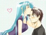  1boy 1girl blue_hair brown_hair chidori_kaname forehead_kiss full_metal_panic! heart ichijou_tenko kiss long_hair lowres sagara_sousuke 