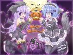  2girls gothic halloween happy_halloween hijiri_rue jack-o&#039;-lantern multiple_girls original pumpkin purple_background ruzeygarg thigh-highs trick_or_treat 