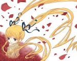  00s 1girl blonde_hair bow flower hair_bow long_hair otoufu petals red_rose rose rose_petals rozen_maiden shinku solo twintails white_background 
