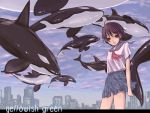  1girl city kimidorin orca original school_uniform serafuku solo 