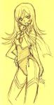  1girl anubituf monochrome nishida_asako simoun sketch solo yellow 