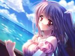 1girl airi_(quilt) carnelian clouds game_cg jewelry long_hair necklace ocean outdoors pink_hair quilt quilt_(game) sky solo sunlight twintails two_side_up wallpaper water 