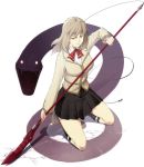  00s blonde_hair footwear fujino_shizuru kneehighs kyo_(kuroichigo) my-hime naginata pink_eyes pleated_skirt polearm school_uniform serafuku short_hair skirt snake socks weapon 