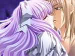  1boy 1girl carnelian game_cg kiss night_demon osagiri_shuka purple_hair rushiru 