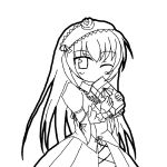  00s 1girl ;) blush chibi cowboy_shot flower gift hairband lineart lolita_hairband long_hair long_sleeves looking_at_viewer monochrome one_eye_closed ribbon rose rozen_maiden simple_background smile solo suigintou very_long_hair white_background 
