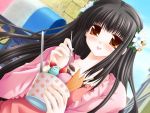  1girl :p black_hair broccoli cross_world food game_cg ice_cream sakurazawa_izumi solo tongue tongue_out tsukika_himenogi 