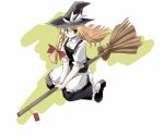 1girl blonde_hair braid broom broom_riding female hat kirisame_marisa seo_tatsuya side_braid solo touhou witch_hat 