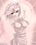  1girl apron between_fingers braid breasts erect_nipples female impossible_clothes izayoi_sakuya knife magic_circle maid maid_apron maid_headdress monochrome pink side_braid solo throwing_knife touhou twin_braids uni8 weapon 