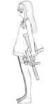  00s 1girl angelica full_body gun gunslinger_girl monochrome simple_background solo submachine_gun weapon yu_65026 
