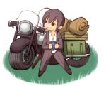  00s 1girl androgynous chibi coffee ground_vehicle hermes kino kino_no_tabi motor_vehicle motorcycle reverse_trap solo stylized tomboy vehicle 