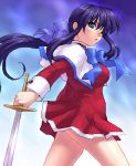  1girl curve_of_ass kanon kawasumi_mai red_skirt school_uniform serafuku skirt solo sword weapon zen 