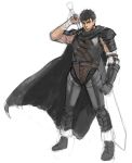  1boy 90s armor berserk cape full_body guts male_focus prosthesis simple_background sketch solo yu_65026 