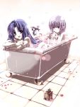  2girls asakura_ryouko bath bathtub bubble claw_foot_bathtub multiple_girls nagato_yuki nude open_mouth petals shared_bathing smile suzumiya_haruhi_no_yuuutsu tokyo_(great_akuta) 