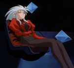  1girl 90s blue_hair ryouko_(tenchi_muyou!) solo spiky_hair tenchi_muyou! yellow_eyes 