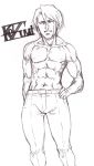  1boy bad_anatomy koizumi_itsuki male_focus manly monochrome muscle pants poorly_drawn s-messiah shirtless solo suzumiya_haruhi_no_yuuutsu 